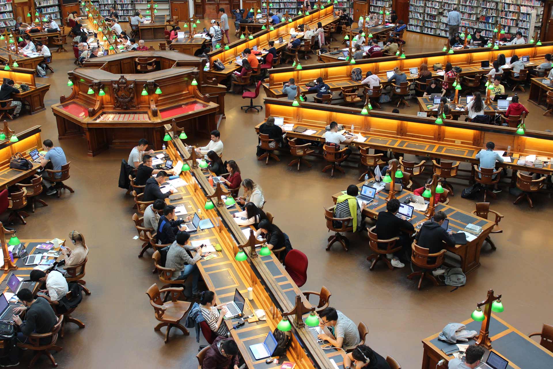 college library filled with students